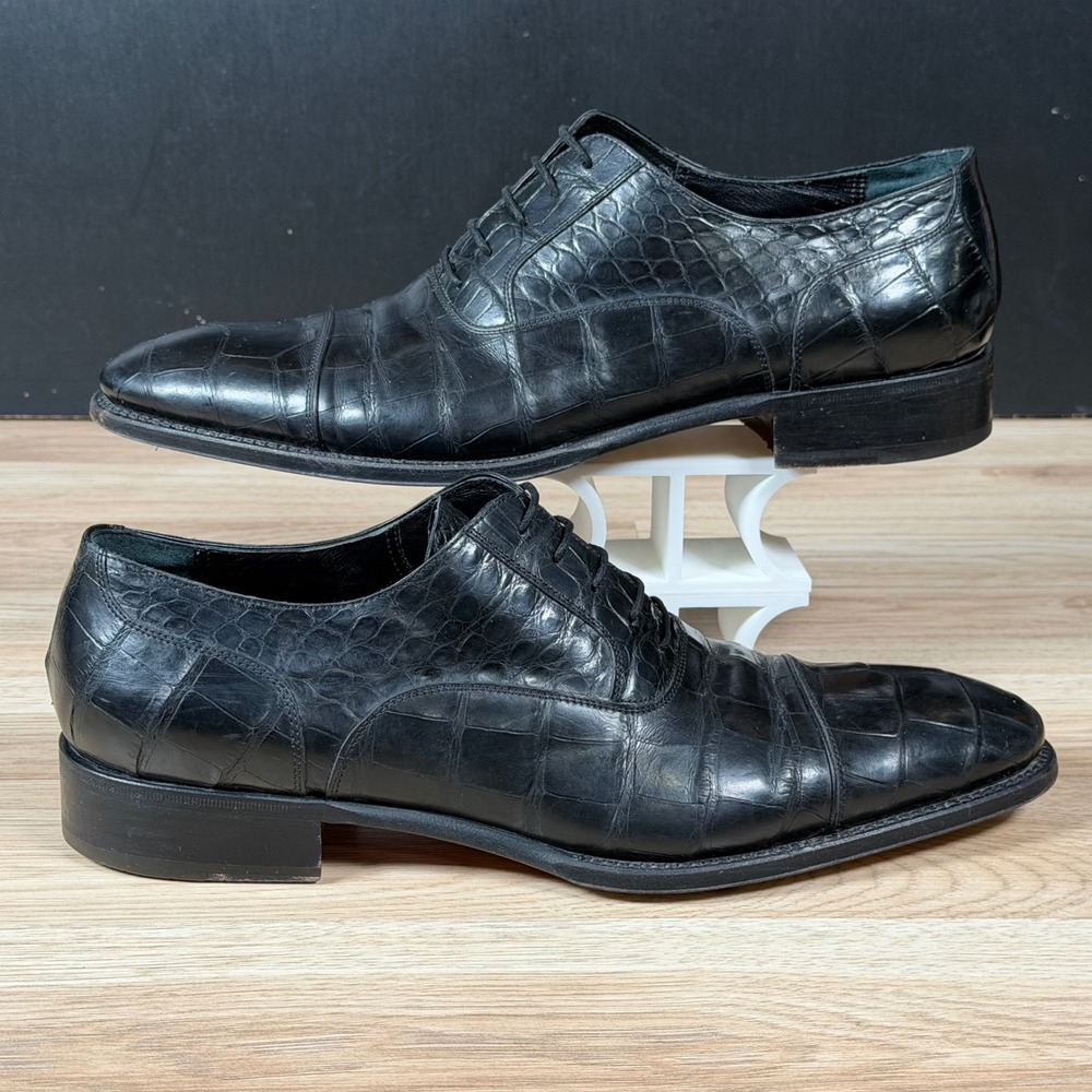 Caporicci Oxford Shoes Mens 12 G Black Genuine Alligator Leather Cap Toe Italy